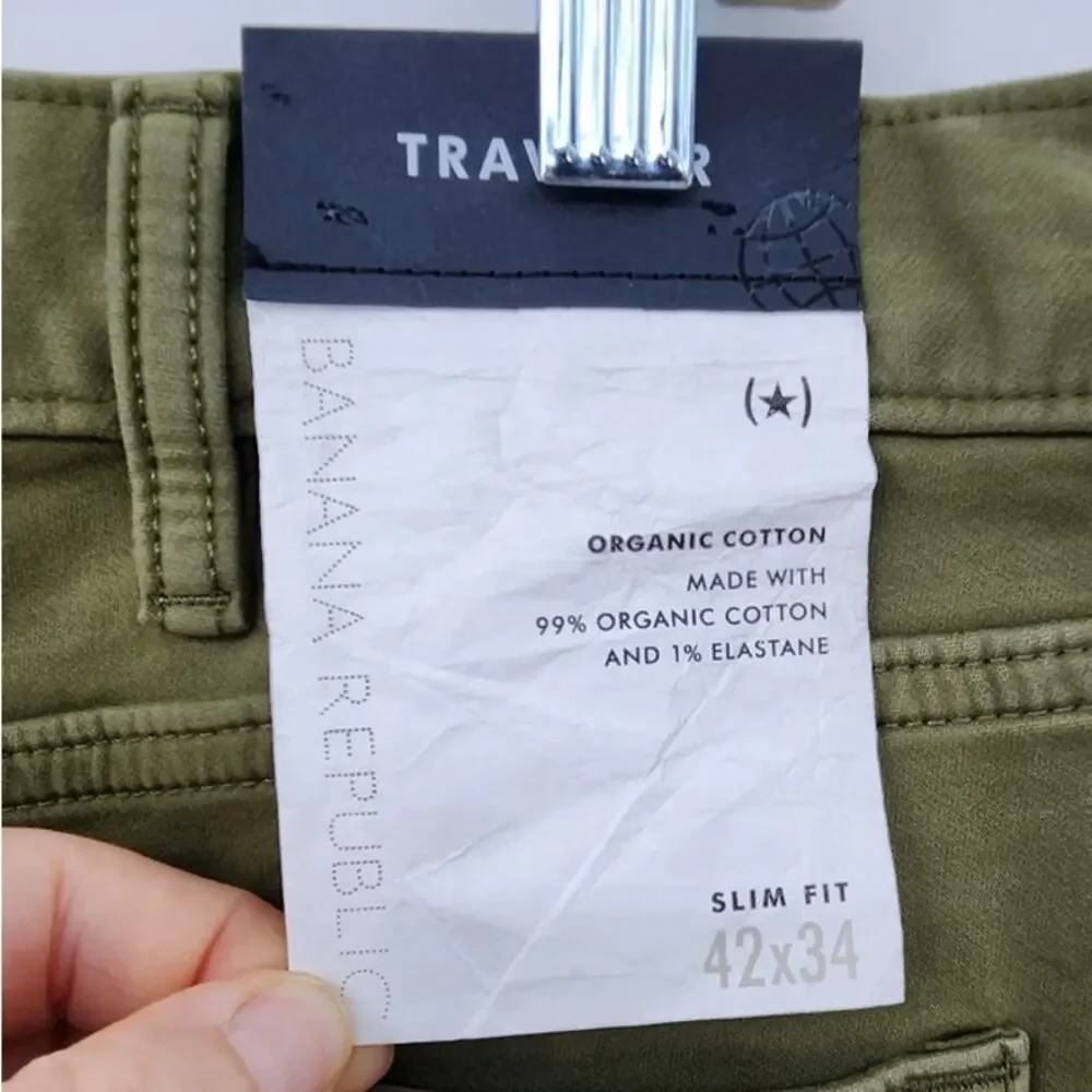 New Banana Republic Traveler Organic Cotton Pants Size 42 X 34 Slim Fit Green‎